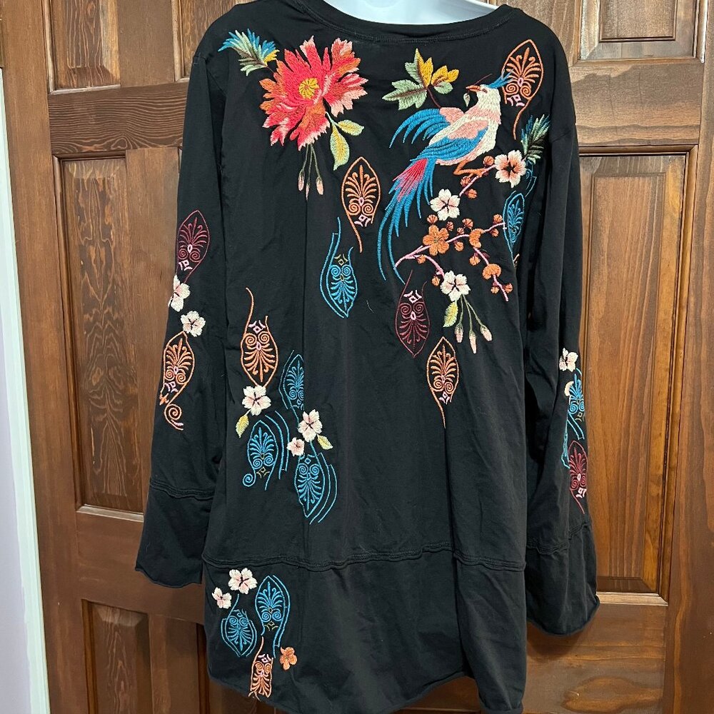 Johnny Was Colorful Floral Bird Embroidery Cotton Shirt Long Sleeve whimsigoth - Picture 7 of 14